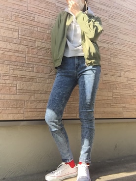 「SpRay（スプレイ）のアイテム（MA-1）」を使った、♡SaYo＊♡さん（レディース・162cm）の冬コーディネート