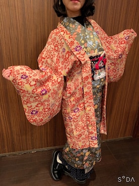「着物」｜「アイテム（その他アウター）」を使った、farfallacorceさん（レディース・162cm）の冬コーディネート