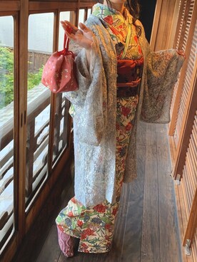 「着物」｜「アイテム（その他アウター）」を使った、farfallacorceさん（レディース・162cm）の春コーディネート