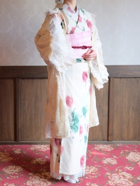 「着物」｜「アイテム（その他アウター）」を使った、farfallacorceさん（レディース・162cm）の秋コーディネート