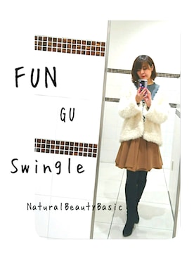 「FUN（ファン）のアイテム（ノーカラージャケット）」を使った、AyaNeさん（レディース・160cm）の冬コーディネート