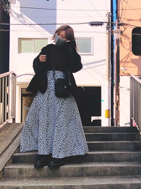 「大阪」｜「アイテム（ライダースジャケット）」を使った、naho.さん（レディース・161cm）の冬コーディネート