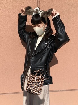 「jouetie（ジュエティ）のアイテム（ライダースジャケット）」を使った、naho.さん（レディース・161cm）の冬コーディネート