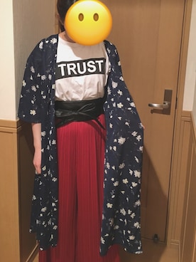 「サッシュベルト」｜「アイテム（その他アウター）」を使った、なつみさん（レディース・161cm）の春コーディネート