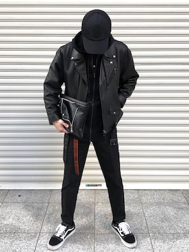 「MONKEY TIME（モンキータイム）のアイテム（ライダースジャケット）」を使った、ヒロポンさん（メンズ・170cm）の冬コーディネート