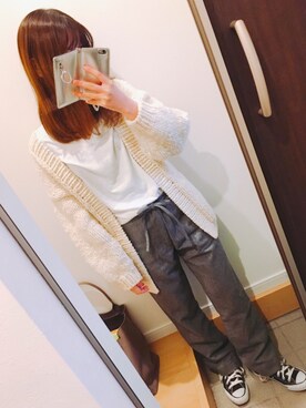 「TODAYFUL（トゥデイフル）のハンドニットカーディガン（カーディガン/ボレロ）」を使った、ふくさん（レディース・155cm）の秋コーディネート