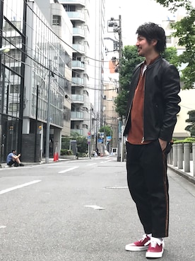 「STUDIOUS（ステュディオス）のアイテム（ライダースジャケット）」を使った、tds_abyさん（メンズ・170cm）の夏コーディネート