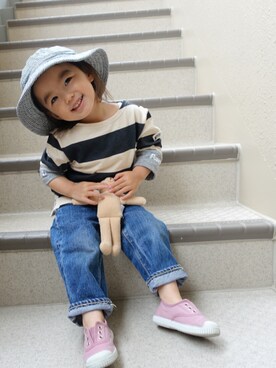 「ARCH & LINE（アーチアンドライン）のアイテム（帽子）」を使った、MAYさん（キッズ・90cm）の春コーディネート