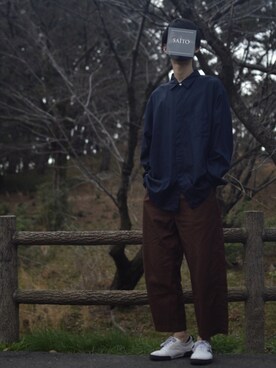 「Steven Alan（スティーブンアラン）の＜Steven Alan＞ GAS/CTN FLY FRONT LOOSE SHIRT/シャツ（シャツ/ブラウス、ブルー系）」を使った、saItoさん（メンズ・180cm）の春コーディネート