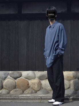 「GU（ジーユー）のアイテム（シャツ/ブラウス、ブルー系）」を使った、saItoさん（メンズ・180cm）の春コーディネート