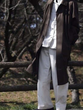 「UNIQLO（ユニクロ）のブロックテックオーバーサイズコート（その他アウター、ブラウン系）」を使った、saItoさん（メンズ・180cm）の春コーディネート