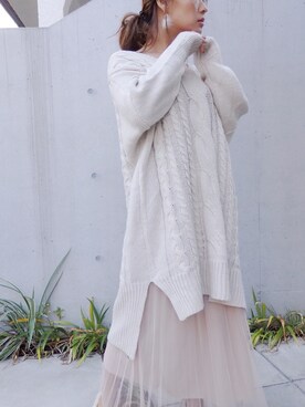 「ロングニット」｜「アイテム（ワンピース/ドレス）」を使った、atsukoさん（レディース・157cm）の秋コーディネート