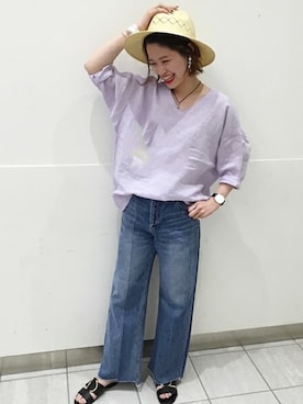 66フレンチリネンVネックブラウス#を使った人気ファッション 