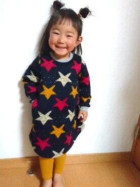 「Moujonjon（ムージョンジョン）のアイテム（ワンピース/ドレス）」を使った、MikAnさん（キッズ・90cm）の冬コーディネート