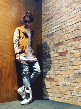 「NO ID.（ノーアイディ）のアイテム（MA-1）」を使った、kazu.rock.001さん（メンズ・172cm）の冬コーディネート
