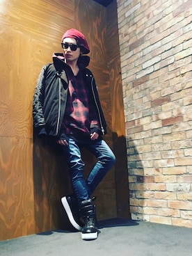 「NO ID.（ノーアイディ）のアイテム（MA-1）」を使った、kazu.rock.001さん（メンズ・172cm）の冬コーディネート