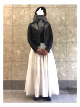 「マキシスカート」｜「アイテム（ライダースジャケット）」を使った、yskさん（レディース・170cm）の冬コーディネート