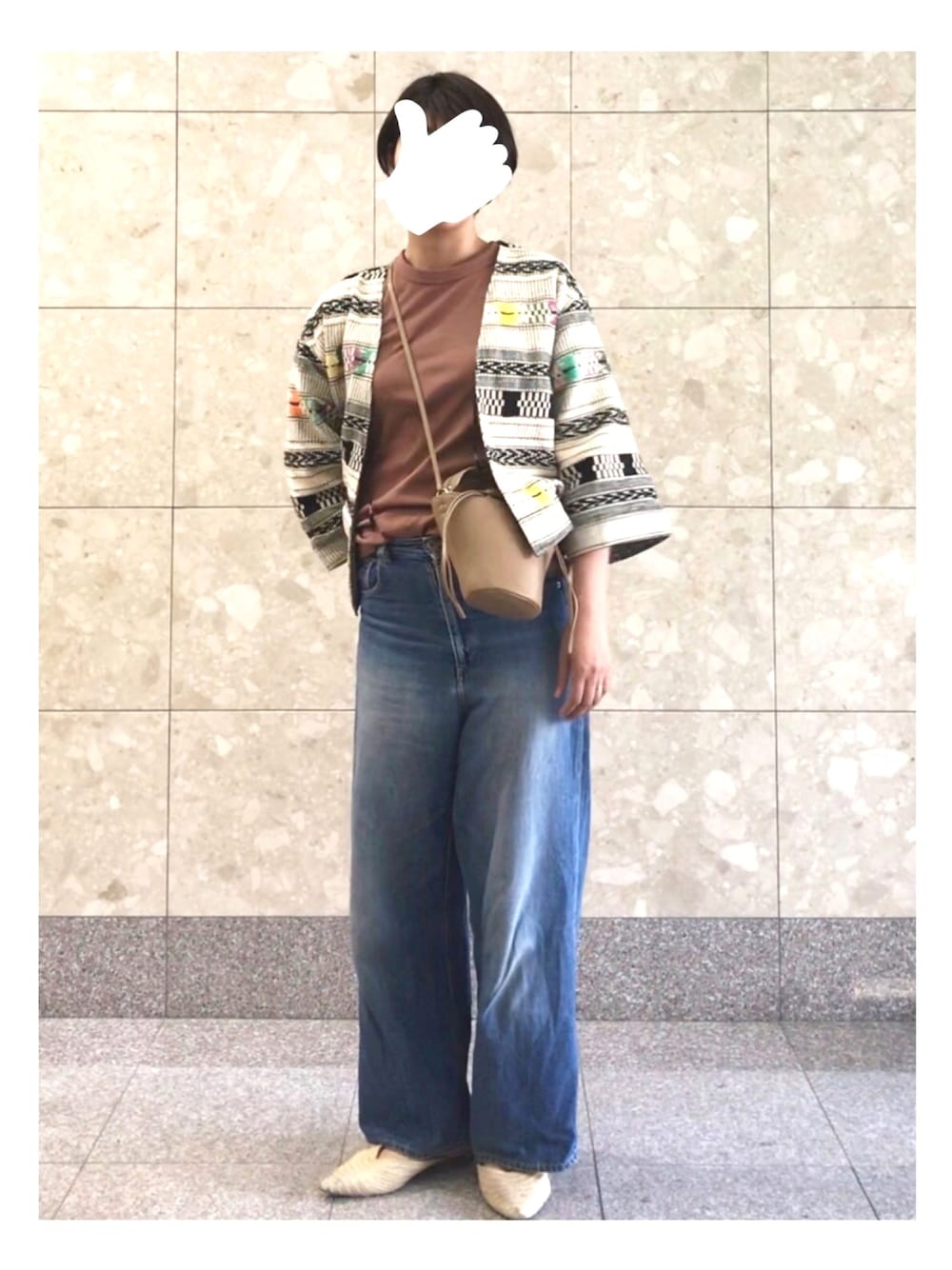 「夏コーデ、オトナカジュアル、楽チンコーデ、リラックススタイル、ゆるコーデ、AYAKOBAG、ZARA、UNIQLO、エスニック」｜「JOURNAL STANDARDのコーンデニムパンツ#（デニムパンツ、ブルー系）」を使った、yskさん（レディース・170cm）の春コーディネートの1枚目の写真