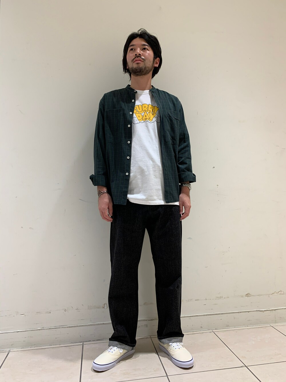 satoさんの「【unfil】コットンポプリン バンドカラーシャツ MEN（unfil）」を使ったコーディネート
