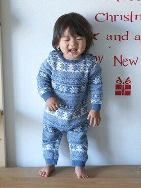 「ブルー」｜「アイテム（サロペット/オーバーオール）」を使った、yoriさん（キッズ・80cm）の冬コーディネート