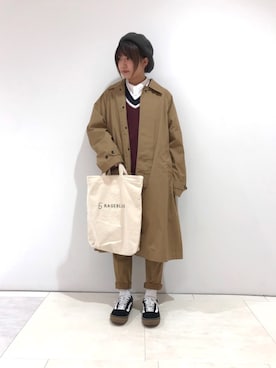 「RAGEBLUE（レイジブルー）のアイテム（ステンカラーコート）」を使った、西さん（レディース・153cm）の秋コーディネート