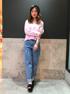 「DIESEL（ディーゼル）のアイテム（Knitwear、ピンク系）」を使った、NAOさん（レディース・154cm）の夏コーディネート