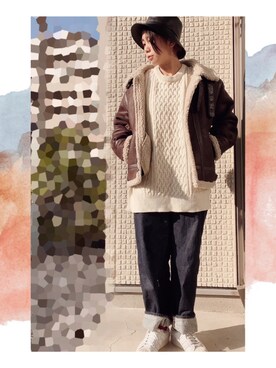 「ニットベスト」｜「アイテム（ムートンコート）」を使った、大月 梓さん（レディース・164cm）の冬コーディネート