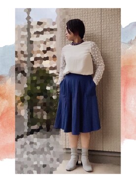 「l'atelier du savon（アトリエドサボン）のアイテム（スカート、ブルー系）」を使った、大月 梓さん（レディース・164cm）の冬コーディネート