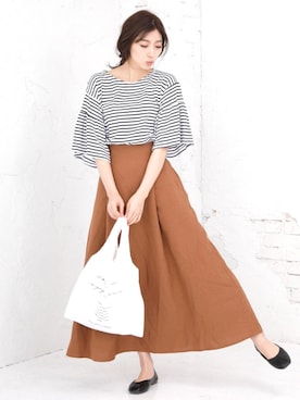 「アイテム（エコバッグ/サブバッグ）」を使った、DONOBAN OFFICIALさん（レディース・165cm）の春コーディネート