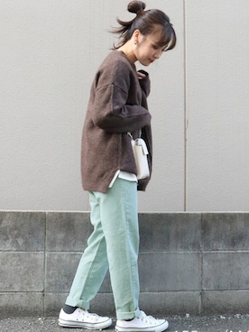 「アイテム（トップス、ブラウン系）」を使った、DONOBAN OFFICIALさん（レディース・165cm）の冬コーディネート