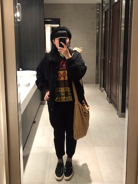 「毛衣」｜「アイテム（ノーカラージャケット）」を使った、SPさん（レディース・162cm）の冬コーディネート