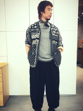 「VISVIM（ビズビム）のアイテム（ノーカラージャケット）」を使った、Ansonさん（メンズ・178cm）の秋コーディネート