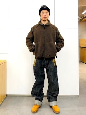 「RMCのアイテム（パンツ）」を使った、Ansonさん（メンズ・178cm）の冬コーディネート