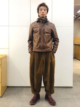 「RRL（ダブル アール エル）のアイテム（ライダースジャケット）」を使った、Ansonさん（メンズ・178cm）の冬コーディネート