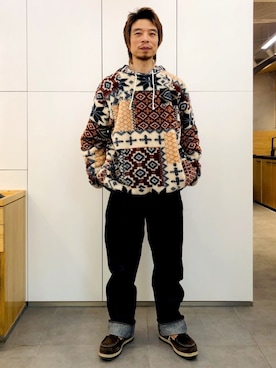 「RMCのアイテム（パンツ）」を使った、Ansonさん（メンズ・178cm）の冬コーディネート