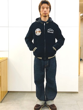 「RMCのアイテム（パンツ）」を使った、Ansonさん（メンズ・178cm）の冬コーディネート