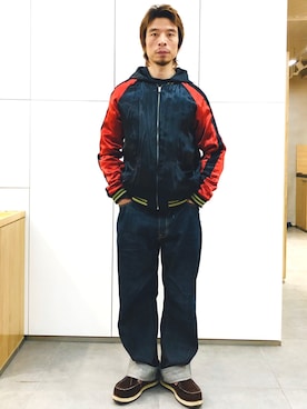 「RMCのアイテム（パンツ）」を使った、Ansonさん（メンズ・178cm）の冬コーディネート