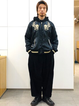 「VANSON（ヴァンソン）のアイテム（ノーカラージャケット）」を使った、Ansonさん（メンズ・178cm）の冬コーディネート