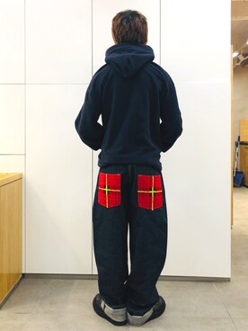 「RMCのアイテム（パンツ）」を使った、Ansonさん（メンズ・178cm）の冬コーディネート
