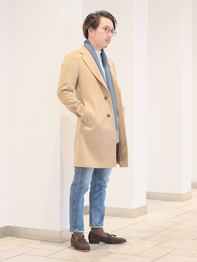 「アイテム（ストール/ショール）」を使った、稲葉さん（メンズ・173cm）の秋コーディネート