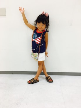 「アイテム（タンクトップ、ブルー系）」を使った、myumyuｰｰ。さん（キッズ・90cm）の夏コーディネート