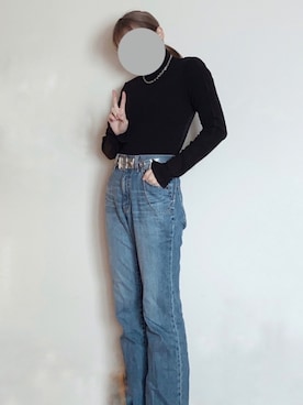 「リブタートルネック」｜「アイテム（アクセサリー）」を使った、𝐇𝐢𝐧𝐚𝐭𝐚さん（レディース・160cm）の冬コーディネート