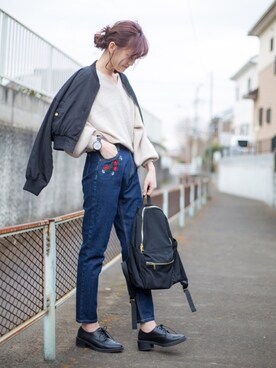 「select MOCA（セレクトモカ）のアイテム（MA-1）」を使った、プチプラのあやさん（レディース・167cm）の冬コーディネート