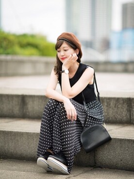 「CHEER CLOSET（チアクローゼット）の【プチプラのあや】ハーフムーンショルダーバッグ（ショルダーバッグ）」を使った、プチプラのあやさん（レディース・167cm）の夏コーディネート