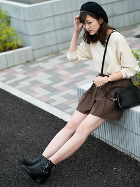 「CHEER CLOSET（チアクローゼット）の【プチプラのあや】ハーフムーンショルダーバッグ（ショルダーバッグ）」を使った、プチプラのあやさん（レディース・167cm）の秋コーディネート