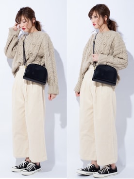 「CHEER CLOSET（チアクローゼット）の【プチプラのあや】ハーフムーンショルダーバッグ（ショルダーバッグ）」を使った、プチプラのあやさん（レディース・167cm）の秋コーディネート