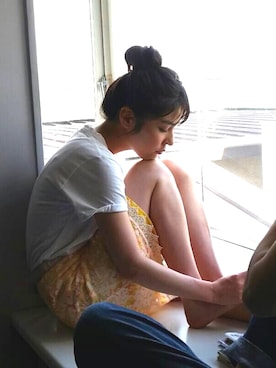 「GYMPHLEX（ジムフレックス）のアイテム（Tシャツ/カットソー、ホワイト系）」を使った、黒滝サクさん（レディース・158cm）の夏コーディネート