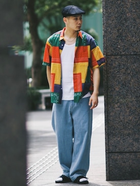 「KANGOL（カンゴール）のアイテム（ハンチング/ベレー帽）」を使った、 KOUICHIKAWAI（相互）さん（メンズ・182cm）の夏コーディネート
