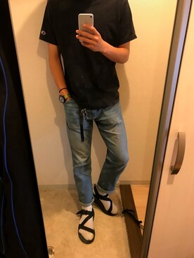 「Gramicci（グラミチ）のアイテム（サンダル）」を使った、Takehiro Shinmyoさん（メンズ・180cm）の夏コーディネート