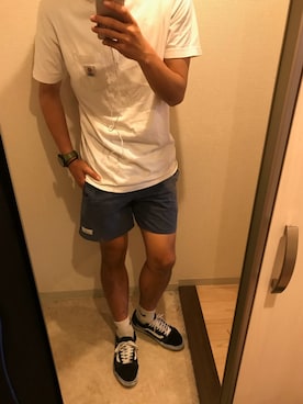 「Pilgrim Surf Supply（ピルグリムサーフサプライ）のアイテム（キャップ）」を使った、Takehiro Shinmyoさん（メンズ・180cm）の夏コーディネート